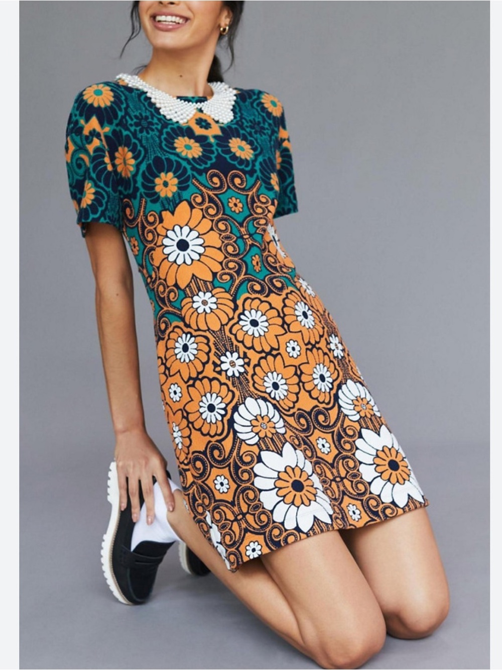Anthropologie Maeve Floral Mod Mini Dress Medium Retro Boho 60s 70s EUC - Picture 13 of 13